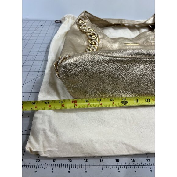 Michael Kors Gold Leather Shoulder Bag w/ Chain Accent & Canvas Storage Bag MK - Picture 6 of 13